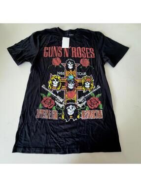 Guns N' Roses Black Graphic Crew Neck T-Shirt Men Size Small